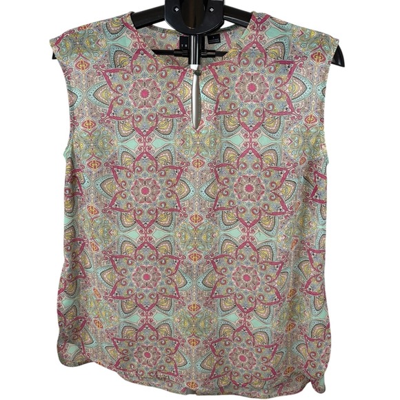 Tribal Tops - Tribal Womens Sleeveless Kaleidoscope Mandala Print‎ Keyhole Top  Small